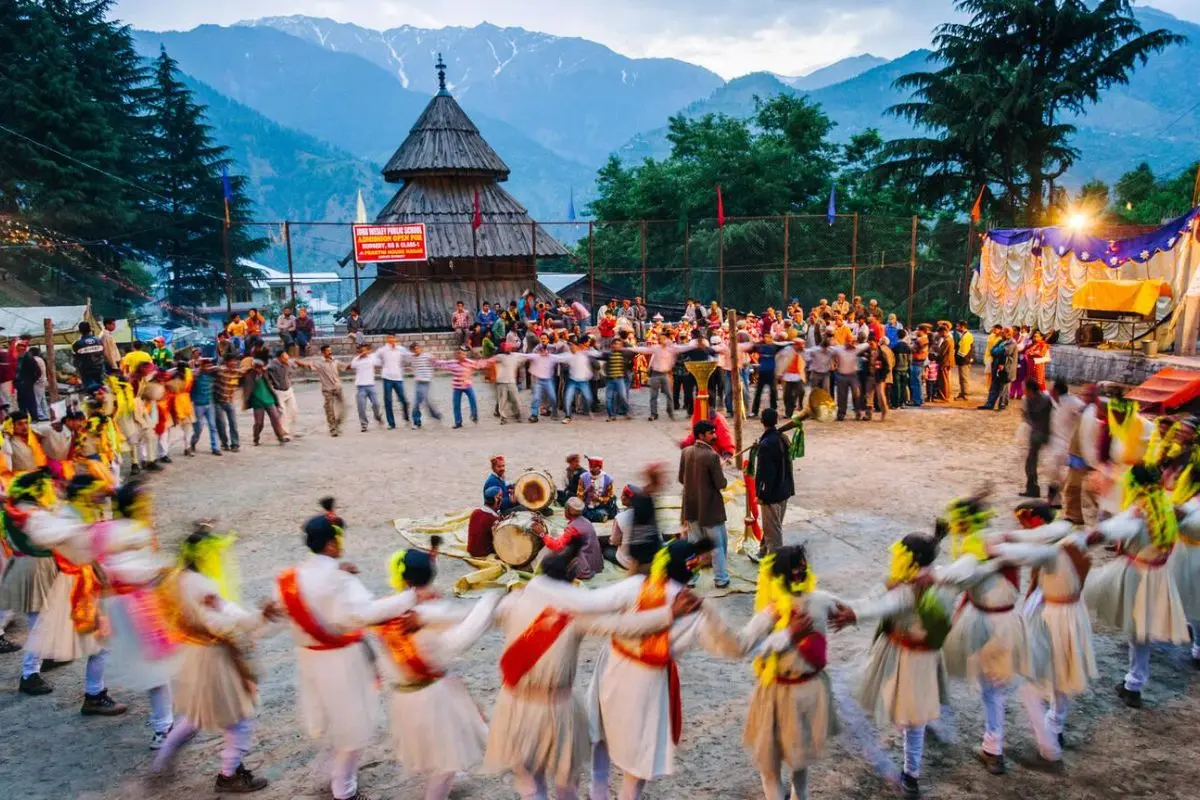 Local falguni festival dancers in traditional attire